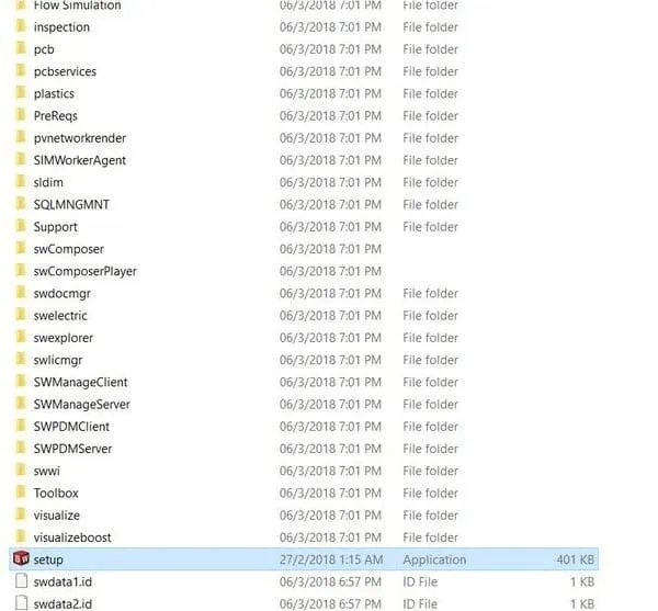 Hướng dẫn chi tiết tải và cài đặt Solidworks 2018 miễn phí 4 Tìm file setup để bắt đầu cài đặt