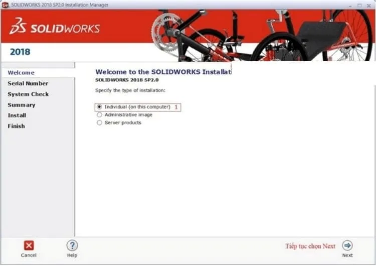 Hướng dẫn chi tiết tải và cài đặt Solidworks 2018 miễn phí 5 Tick vào Individual để cài đặt cho máy cá nhân