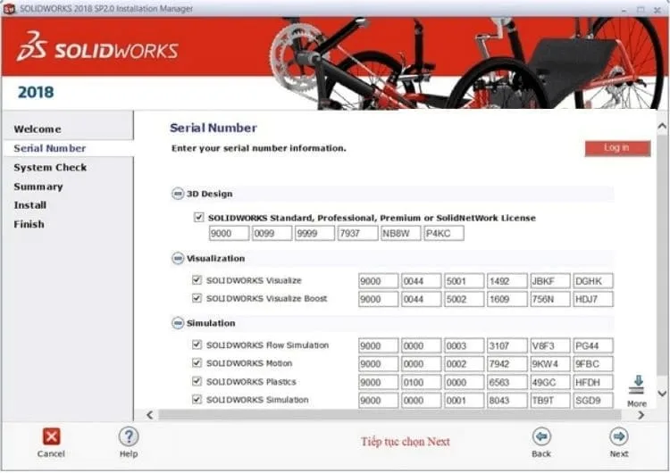 Hướng dẫn chi tiết tải và cài đặt Solidworks 2018 miễn phí 6 Ấn Next khi mã đã được phần mềm crack điền sẵn