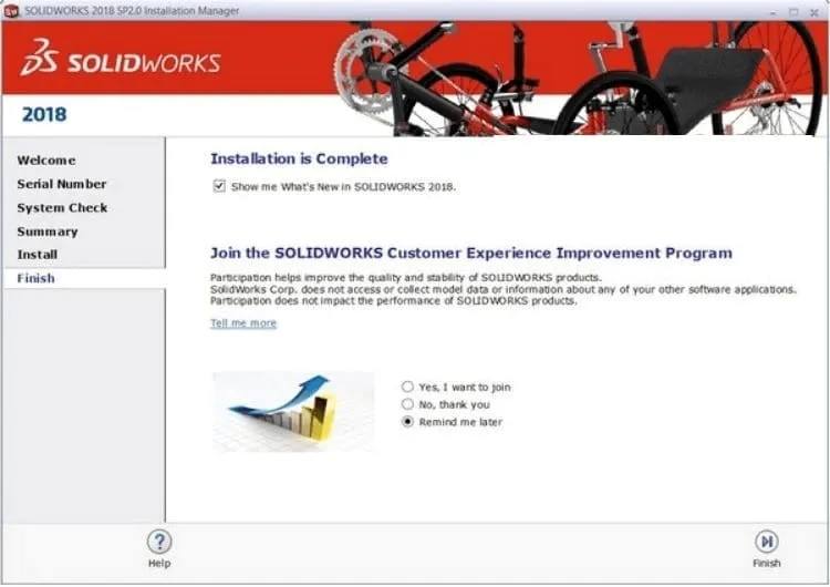Hướng dẫn chi tiết tải và cài đặt Solidworks 2018 miễn phí 8 Đợi cài đặt hoàn thành rồi ấn Finish