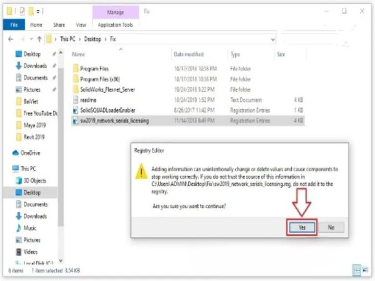 Link tải đầy đủ và hướng dẫn cài Solidworks 2019 - Đã test 4 Chạy file sw2019 network serials licensing.reg rồi ấn OK