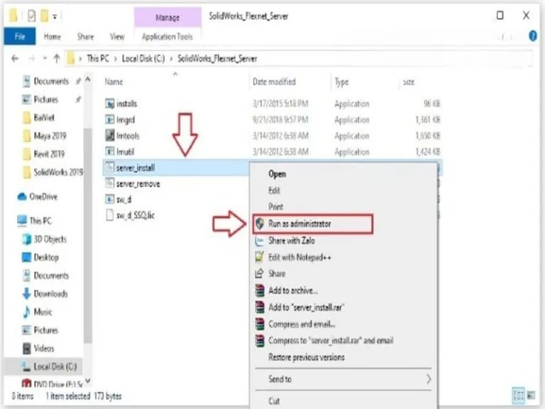 Link tải đầy đủ và hướng dẫn cài Solidworks 2019 - Đã test 5 Chạy Server_install bằng lựa chọn Run as Administrator