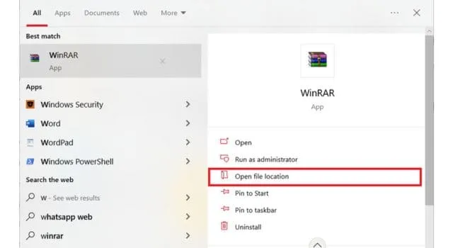 WinRAR full crack- Phần mềm nền và giải nén hiệu quả nhất 11 Bấm vào Open file Location