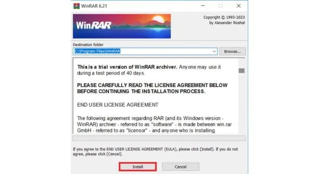 WinRAR full crack- Phần mềm nền và giải nén hiệu quả nhất 5 Bạn chọn Install