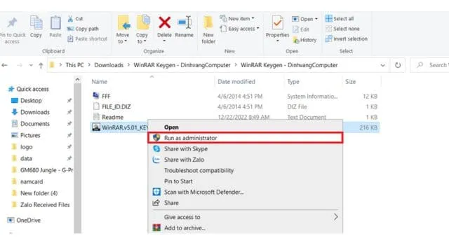 WinRAR full crack- Phần mềm nền và giải nén hiệu quả nhất 8 Bạn mở file dưới quyền Run As Administrator