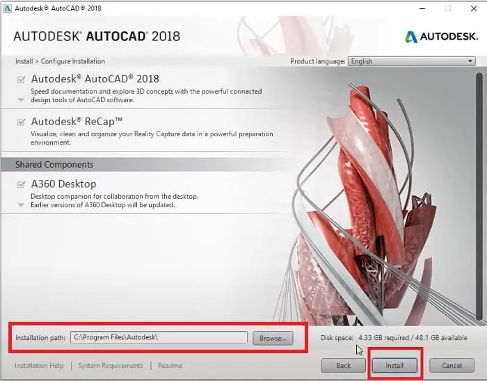 4 Thiet lap dia chi luu file roi chon Install