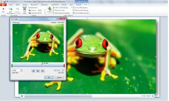 Giao diện của các công cụ chỉnh sửa video trong PowerPoint 2010