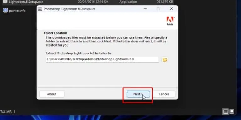 Tải Adobe Lightroom CS6: Phần mềm chỉnh sửa ảnh chuyên nghiệp 5 Chọn đường dẫn cài đặt phần mềm