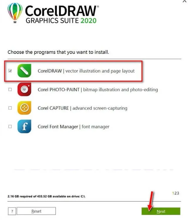 Hướng Dẫn Tải Và Cài Đặt CorelDraw 2020 Chi Tiết Nhất 9 Chọn các phần mềm cài đặt theo nhu cầu cá nhân